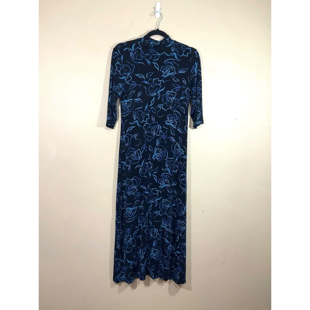 VTG Womens Floral Maxi Dress M Black 90s Whimsigoth Grunge Party Indie Slinky